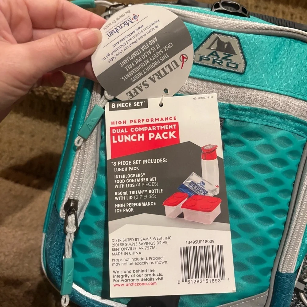 NWT~ARCTIC ZONE Teal Gray High Performance Dual Compartment Lunch Pack 8-Piece